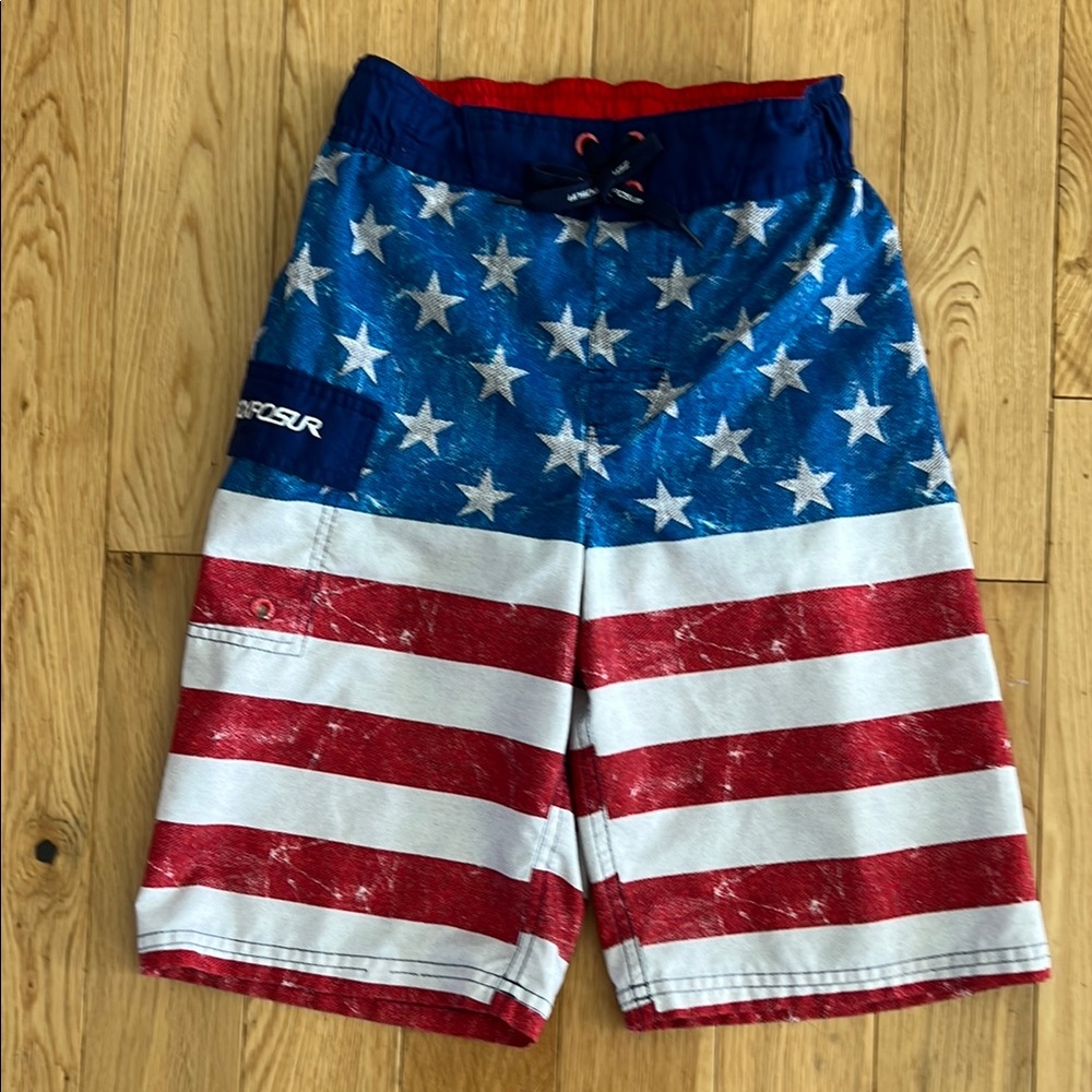 ZeroXposure Boys Sz 8(S) American Flag Patriotic Swim Trunk/Shorts, Used